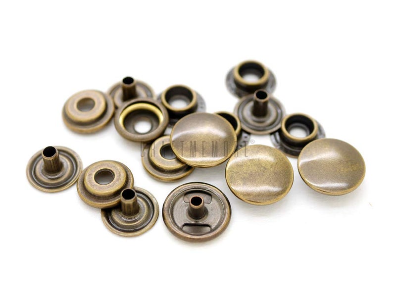 CRAFTMEMORE 50 Sets Antique Brass Snap Fasteners Ring-Socket Press Studs for Jacket Bag Canvas Closures #201 VT47 (15mm (0.59")) - Image 3